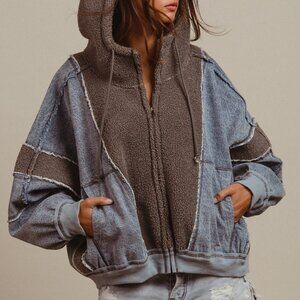 BIBI DENIM FLEECE COMBO JACKET XL (14) RUNS FULL NWT